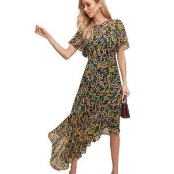 Astr the Label Flutter Sleeve Asymmetrical Floral Maxi Dress - Picture 1 of 8